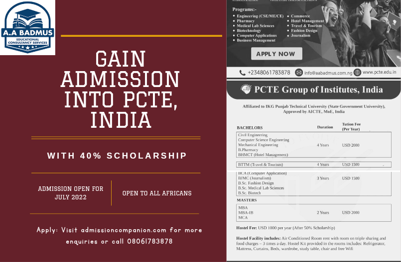 scholarsips offer in PCTE india