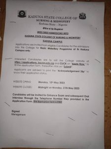 Kaduna State Colege of Nursing and Midwifery form
