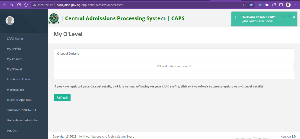 no O'level results uploaded