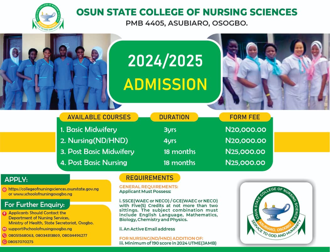 Osun State College Of Nursing 2024 2025 Admission Forms - Admisson 